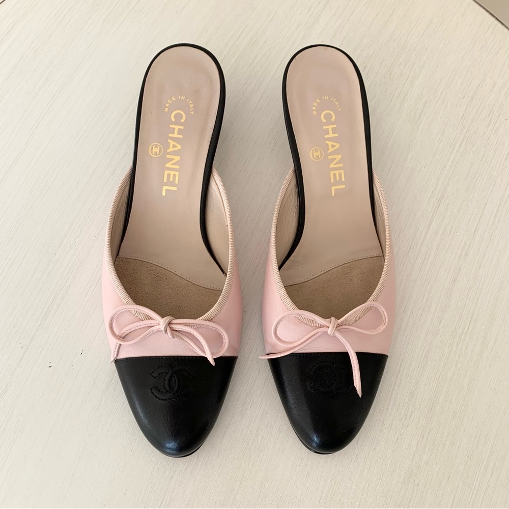Chanel Cap Toe Kitten Heal Mules, size 8.5